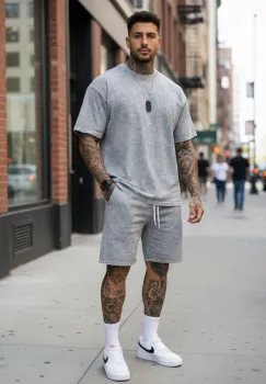 Compleu de vara tricou oversize + pantaloni gri 2505 imagine