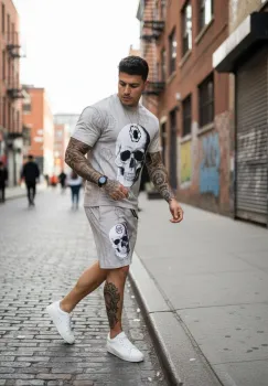 Compleu de vara tricou oversize + pantaloni gri 537 imagine