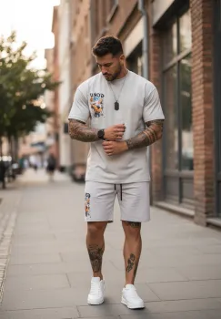 Compleu de vara tricou oversize + pantaloni gri 547 imagine