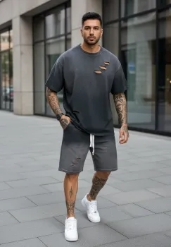 Compleu de vara tricou oversize + pantaloni gri inchis 204 imagine