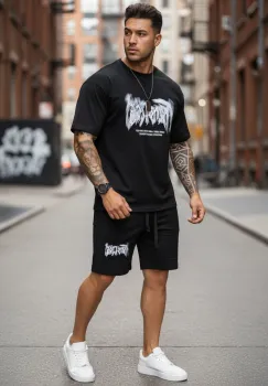 Compleu de vara tricou oversize + pantaloni negru 052 38-1.2 imagine