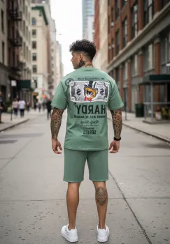 Compleu de vara tricou oversize + pantaloni verde 2178 imagine