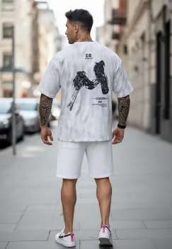 Compleu de vara tricou + pantaloni alb  imprimeu pe spate 012 42-5 imagine