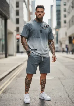 Compleu de vara  tricou + pantaloni  gri 8001 imagine
