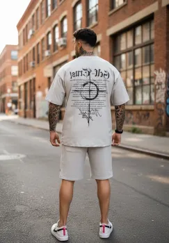 Compleu de vara tricou + pantaloni gri  imprimeu pe spate 010  32-5 imagine