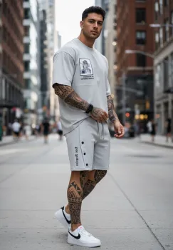 Compleu de vara tricou + pantaloni gri  imprimeu pe spate 029 44-4.1 imagine