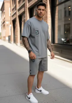 Compleu de vara tricou + pantaloni gri  imprimeu pe spate  031 39-5 imagine