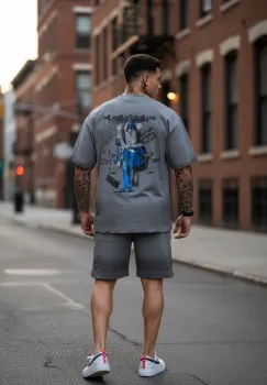 Compleu de vara tricou + pantaloni gri  imprimeu pe spate 033 56-2 imagine