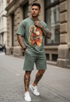 Compleu de vara  tricou + pantaloni  kaki 4001 imagine