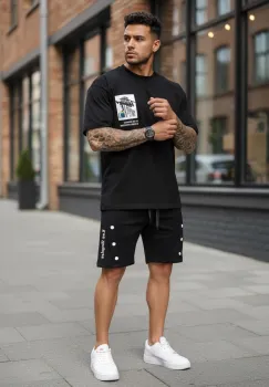 Compleu de vara tricou + pantaloni negru  imprimeu pe spate 029 44-4.2 imagine