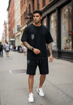 Compleu de vara tricou + pantaloni negru  imprimeu pe spate  031 40-5 imagine