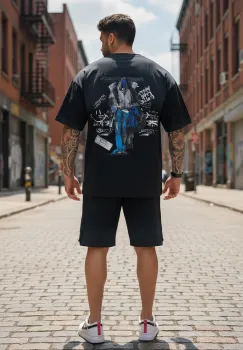 Compleu de vara tricou + pantaloni negru  imprimeu pe spate 033 56-2 imagine