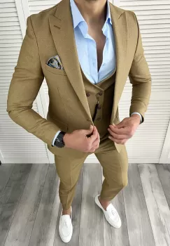 Costum barbati maro slim fit in sacou + pantaloni 11734 P20-5.1 imagine