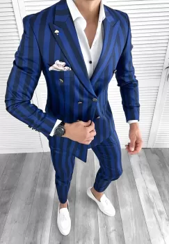 Costum barbati slim fit in carouri sacou + pantaloni 1047 imagine