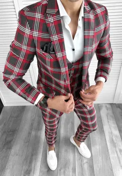 Costum barbati slim fit (SACOU + PANTALONI) 78081 D3-2.1 imagine