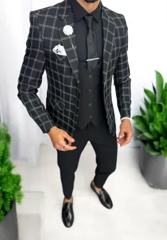 Costum barbati  slim fit sacou  pantaloni  vesta  cravata  batista  13193 imagine