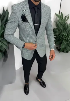 Costum barbati  slim fit sacou  pantaloni  vesta  cravata  batista  13195 imagine