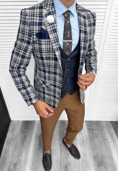 Costum barbati  slim fit sacou  pantaloni  vesta  cravata  batista 13202 imagine