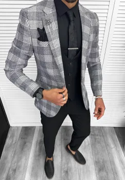 Costum barbati  slim fit sacou  pantaloni  vesta  cravata  batista 13207 imagine