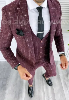 COSTUM BARBATI SLIM FIT (SACOU+ VESTA) GRENA B5361 40-4.1 imagine