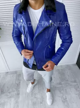 Geaca barbati albastra piele ecologica B2807 ** imagine