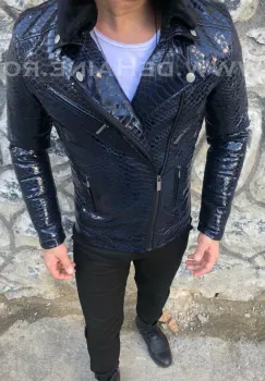 Geaca barbati bleumarin piele ecologica B2821 U3-1 imagine