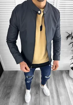 Geaca barbati bleumarin piele ecologica B2844 imagine