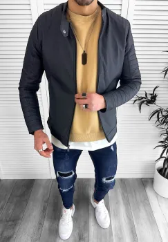 Geaca barbati bleumarin piele ecologica B2948 imagine