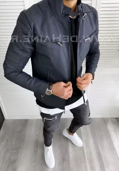 Geaca barbati bleumarin piele ecologica B7179 66-5 imagine