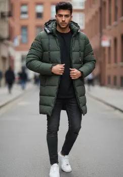 Geaca barbati de iarna kaki  lunga A72 imagine