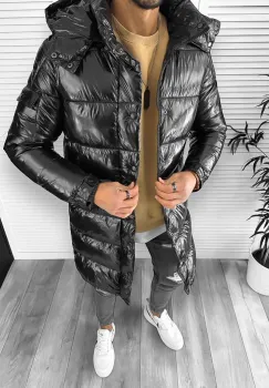 Geaca barbati de iarna lunga neagra lucioasa cu mic defect DEF563 D0-5 imagine