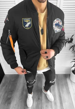 Geaca barbati de primavara cu stikere neagra 13026 57-4 imagine