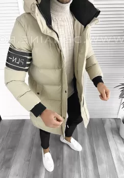 Geaca barbati groasa bej de iarna 9025 imagine