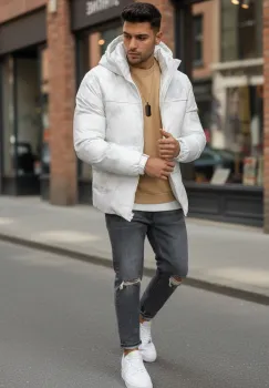 Geaca barbati groasa de iarna  alba 2602 imagine