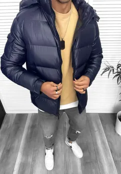 Geaca barbati groasa de iarna  bleu A18 imagine