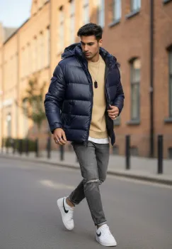 Geaca barbati groasa de iarna  bleu A18 imagine