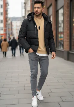 Geaca barbati groasa de iarna  imblanita  bleumarin 2555 imagine