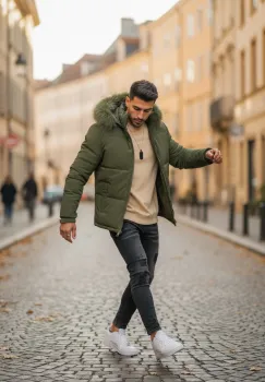 Geaca barbati groasa de iarna  imblanita kaki 2333 imagine