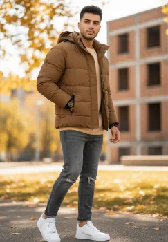 Geaca barbati groasa de iarna  imblanita  maro 5157A imagine