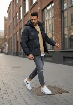 Geaca barbati groasa de iarna  neagra 2602 imagine