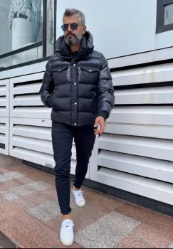 Geaca barbati groasa neagra de iarna 12348 imagine
