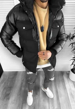 Geaca barbati groasa neagra de iarna 12358 imagine