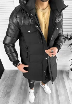 Geaca barbati groasa neagra de iarna 1600  imagine