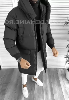 Geaca barbati groasa neagra de iarna 8021 E imagine