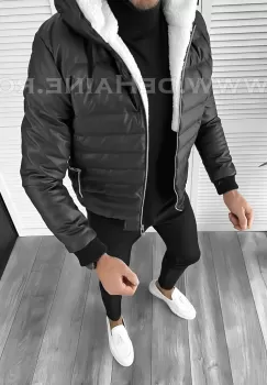 Geaca barbati groasa neagra de iarna B9799 imagine