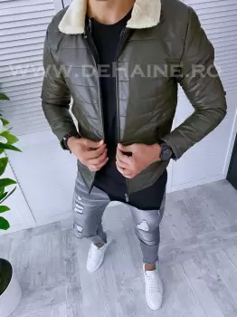 Geaca barbati kaki piele ecologica B2801 J11-1 imagine
