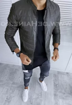 Geaca barbati kaki piele ecologica B2838 58-1 imagine