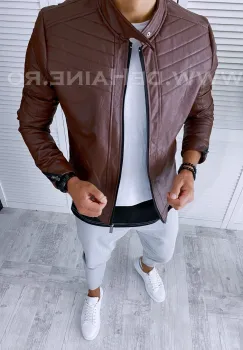Geaca barbati maro piele ecologica B2834 imagine