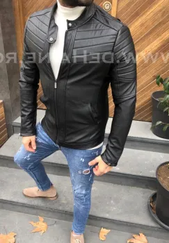 Geaca barbati neagra piele ecologica B2863 117-1 imagine