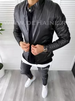 Geaca barbati neagra piele ecologica B7192 D0-1 imagine